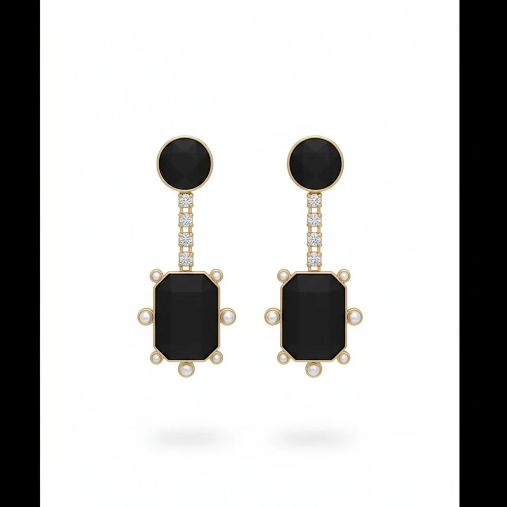 Isaac Mizrahi New York black and gold-tone drop earrings NWT